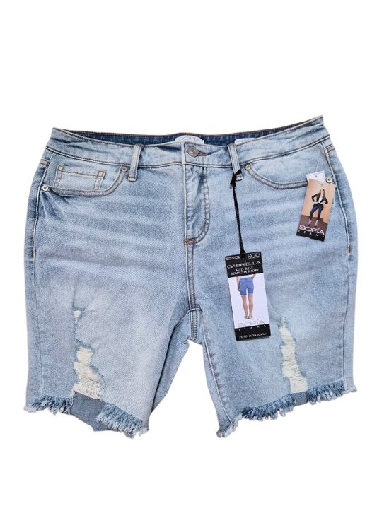 sofia by sofia vergara Pants - Sofia Vergara Women's Bermuda Shorts Gabriella Size 8 Distressed Frayed Hem Blue